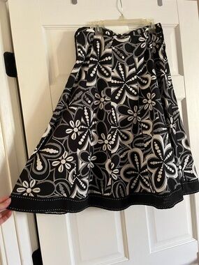 Black and White Floral A-Line Skirt